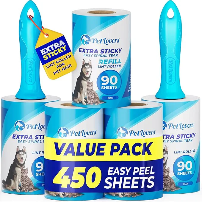 Contemporary PetLovers Extra Sticky Lint Roller Mega Value Set 450 Sheets for Pet Hair Removal and Clothes Dog and Cat Lint Remover 5 Pack Light BlueAbout ThisOverview Luxury