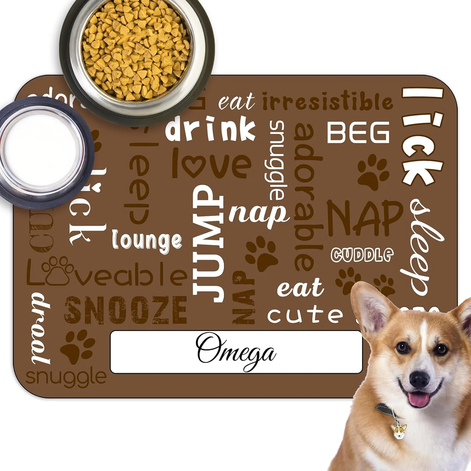 Healthy Personalized Dog Cat Feeding Mat Custom Pet Food Mat Waterproof Non-Slip Customized Puppy Name Photo Placemat Dish Rug Floor Protector Gifts for Pets Lover Pattern 3 Quality
