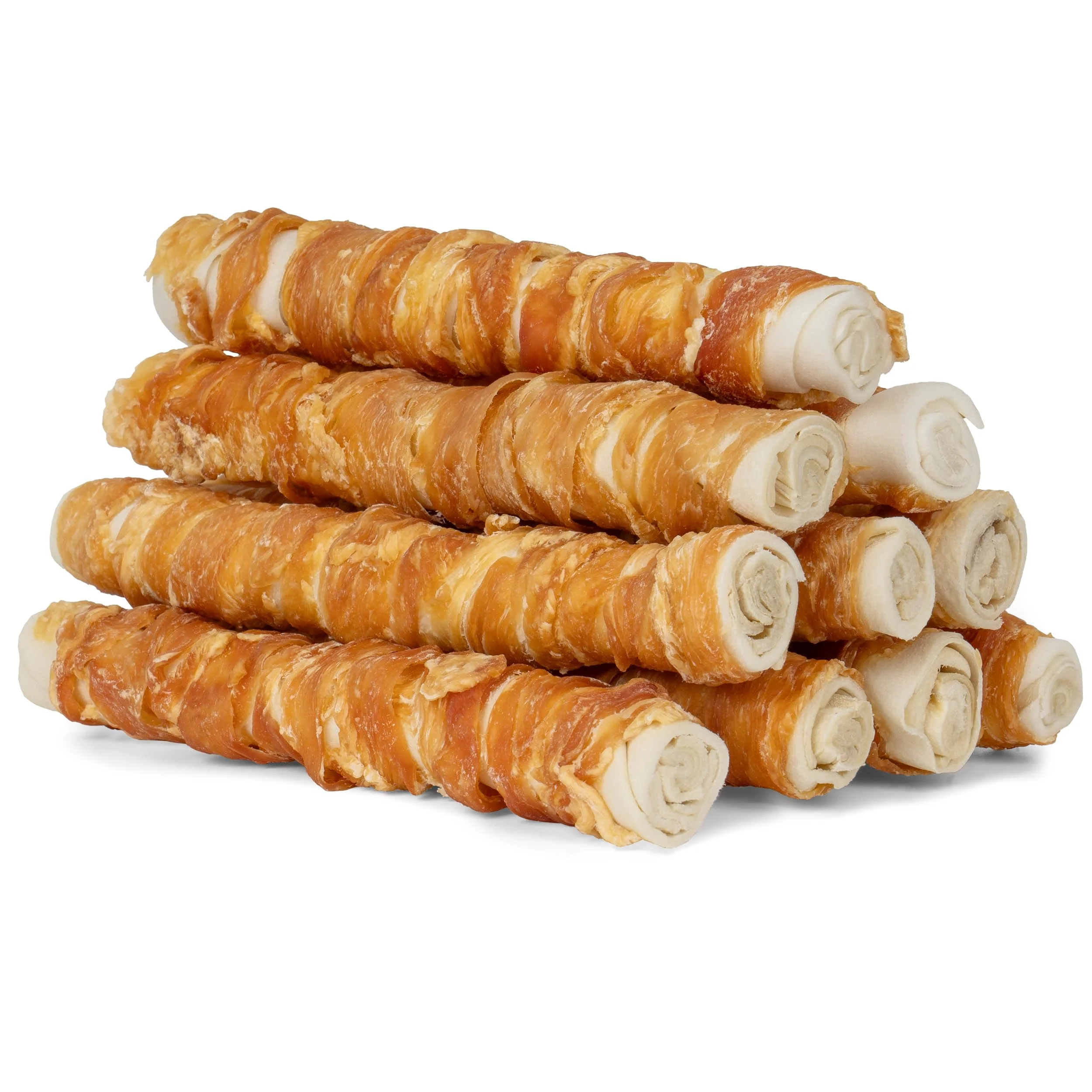 Functional MON2SUN Dog Treats — 9-Inch Chicken-Wrapped Rawhide Rolls for Medium Large Dogs Teeth Cleaning Long-Lasting Chews 38.8oz 10 Pack Environmentally Friendly