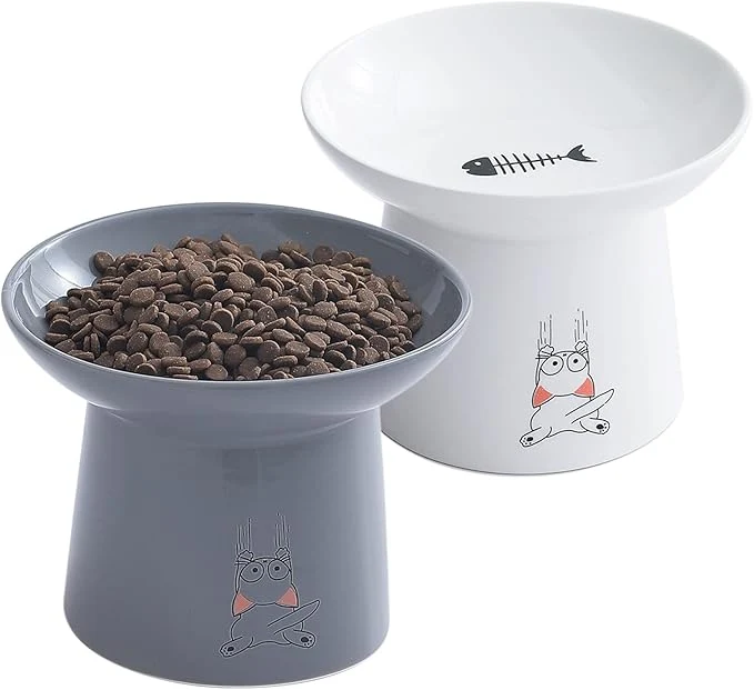 World-Class OMAYKEY 6.5 Inch Extra Wide Ceramic Raised Cat Bowls Upgraded d Porcelain Cat Food Water Bowl Dish Stress Pet Feeder Bowls Dishes for Elder Big Cats Small Dogs White GreyAbout ThisOverview Carefully Designed