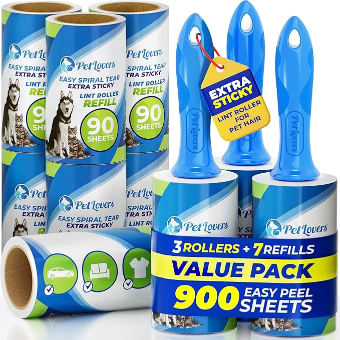 Powerful PetLovers Extra Sticky Lint Roller Mega Value Set 900 Sheets for Pet Hair Removal and Clothes Dog and Cat Lint Remover 10 PackAbout ThisOverview Excellent