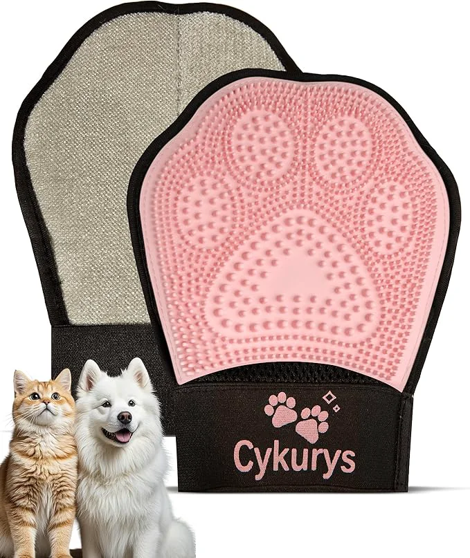Dependable Pet Hair Removal Glove for Dogs Cats 2-in-1 Double-Sided Pet Grooming Tool Electrostatic Pet Hair Remover Glove for Clothes Furniture Silicone Brush for Deshedding Pets PinkAbout This Smooth