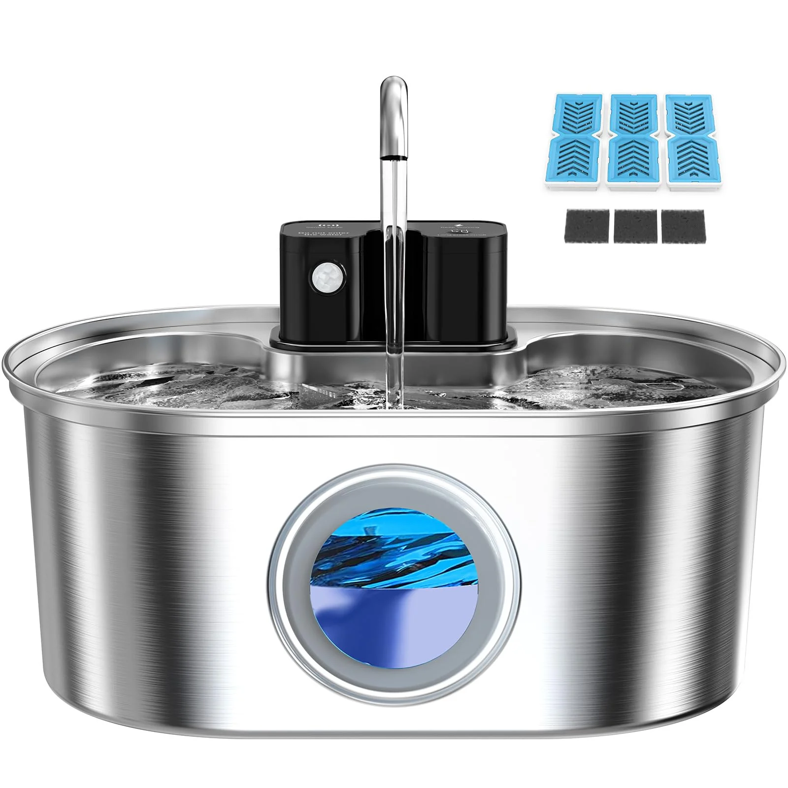 Breathable PEKTACO Wireless Cat Water Fountain 108oz Stainless Steel Cordless Quiet Pump Powerful