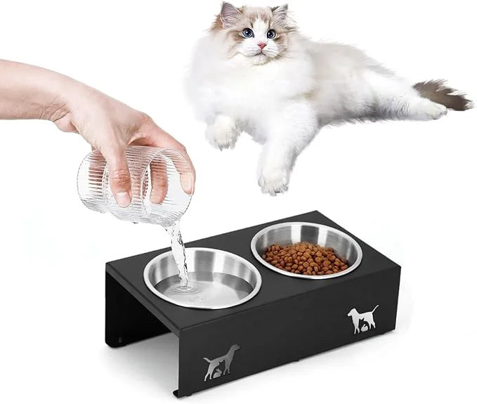 Artisan d Cat Food Bowl 15°Tilted Stand Anti Vomiting Raised Cat Dishes for Food and Water 2 Stainless Steel Bowls Non-Slip No Spill Cats and PuppyAbout This Prestigious