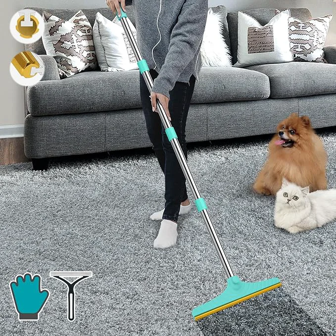 Dependable B-Land Carpet Rake for Pet Hair Removal Reusable Pet Hair Remover with 60 Adjustable Long Handle Carpet Scraper Dog Cat Hair Remover Tool for Rugs Mats Couch Furniture BlueAbout ThisOverview Consistent