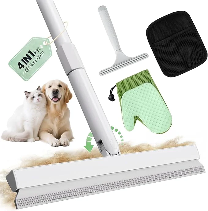 Reusable Carpet Rake for Pet Hair Removal Tool - 4 in 1 Pet Hair Remover Kit for Dog Cat Fur Remover Contain 60 Adjustable Rubber Broom Glove Brush and Scraper for Furniture Short Pile Carpets MatsAbout ThisOverview Contemporary