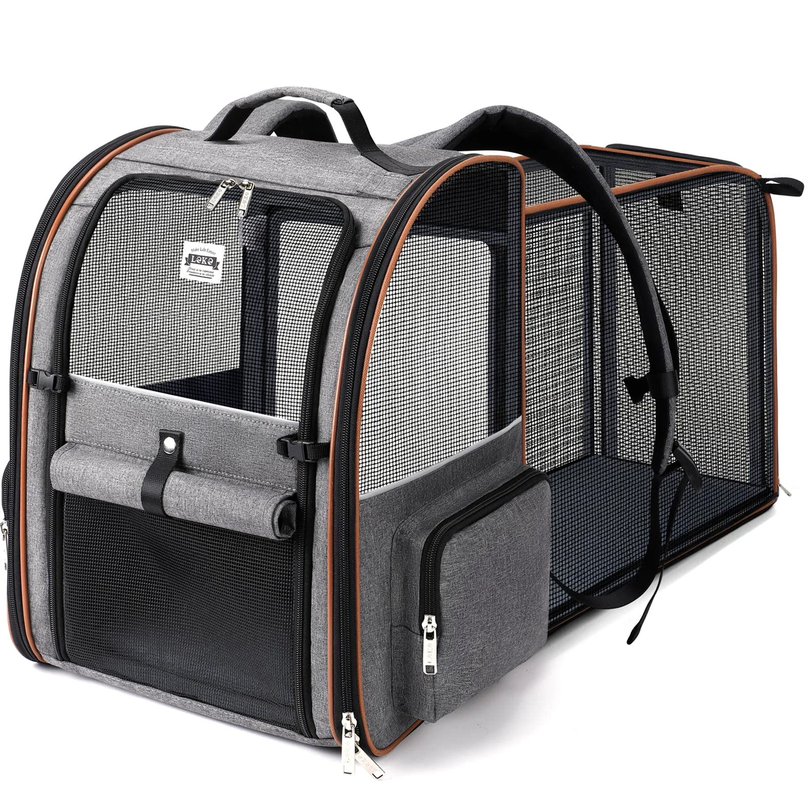 Sustainable Lekebobor Large Cat Backpack Carrier — Expandable Pet Carrier for Small Dogs Cats ≤18 lbs Grey Smart