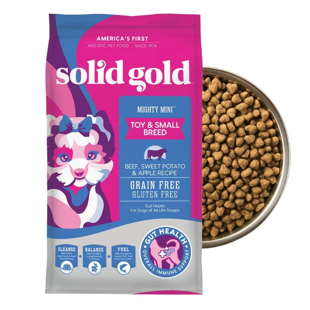 Soft Solid Gold Mighty Mini Small Breed Dry Dog Food – Beef Grain Probiotics for Gut Health – 11 lb Casual