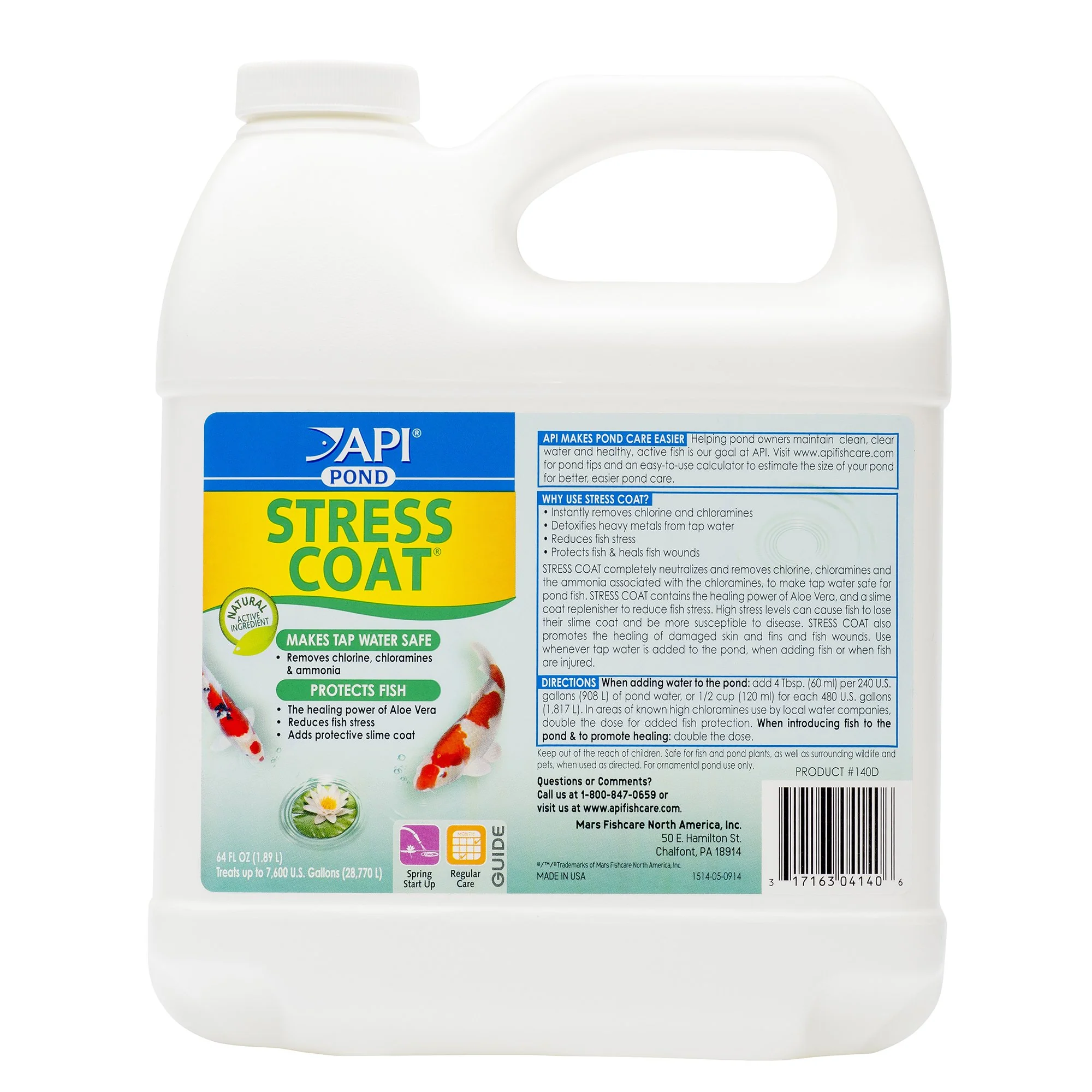 Clean API POND STRESS COAT Pond Water Conditioner 64oz – Safe Dechlorination Stress Support for Pond Fish Convenient