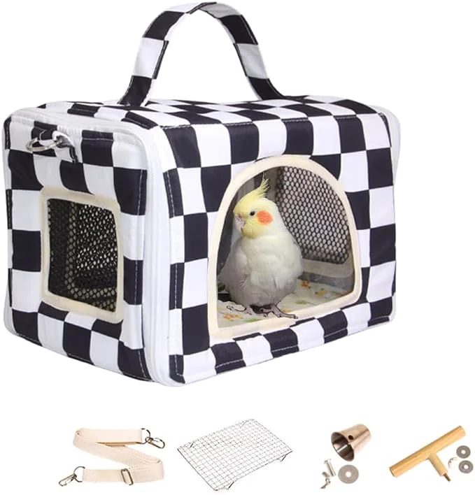 Safe Bird Travel Carrier with Perch Parakeet Carriers with Net Pad Mat Feeder Prestigious