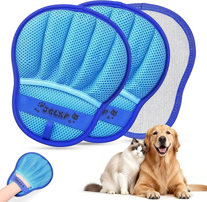 Dependable Upgraded Pet Hair Removal Glove for Dogs Cats Electrostatic Five-Finger Hair Remover for Furniture Couch Carpet Clothing Car Seat 2Pcs Reusable Brush Pet Hair Remover Tool Blue About This Sustainable