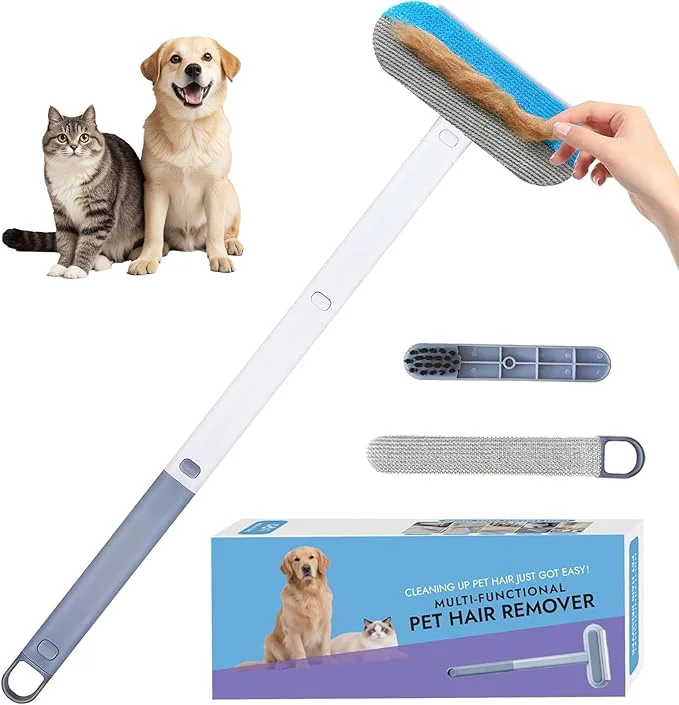 Premium Material Pet Hair Remover for Furniture Reusable Lint Roller for Dog and Cat Hair - 20.5 Multifunctional Fur Removal Tool with Long Handle Squeegee Gentle on Couch Carpets Clothes Bedding Bl Hand Operate About ThisOverview Selected