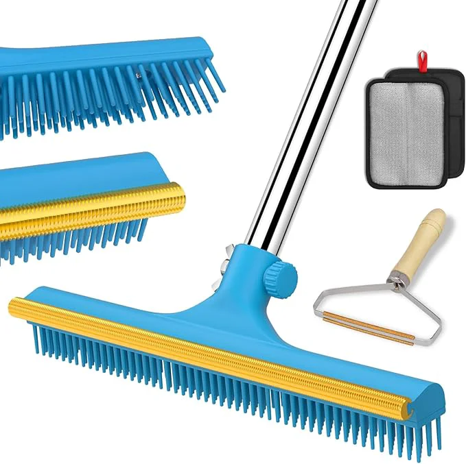 Trusted 3 in 1 Carpet Rake for Pet Hair Removal Reusable Pet Hair Remover Broom 60'' Adjustable Long Handle Dog and Cat Hair Remover Tool Set of 3 Lint Remover Scraper for Carpets Rugs Mats Couch CarAbout ThisOverview Genuine
