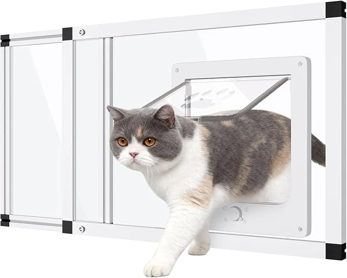 Advanced Sliding Cat Door for Window Fits 22 -28.5 Width Window 2-Min Install Secure