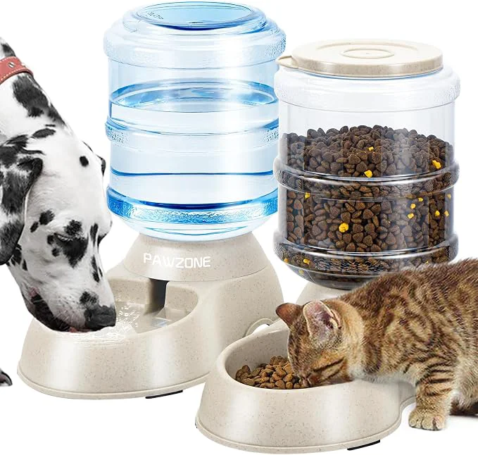 Trendy 2 Pack Automatic Cat Feeder and Water Dispenser in Set Pet Food Bowl Natural