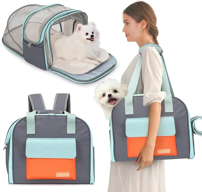Crafted Expandable Cat Small Dog Carrier Backpack Soft-Sided Airline- Pet Fashionable