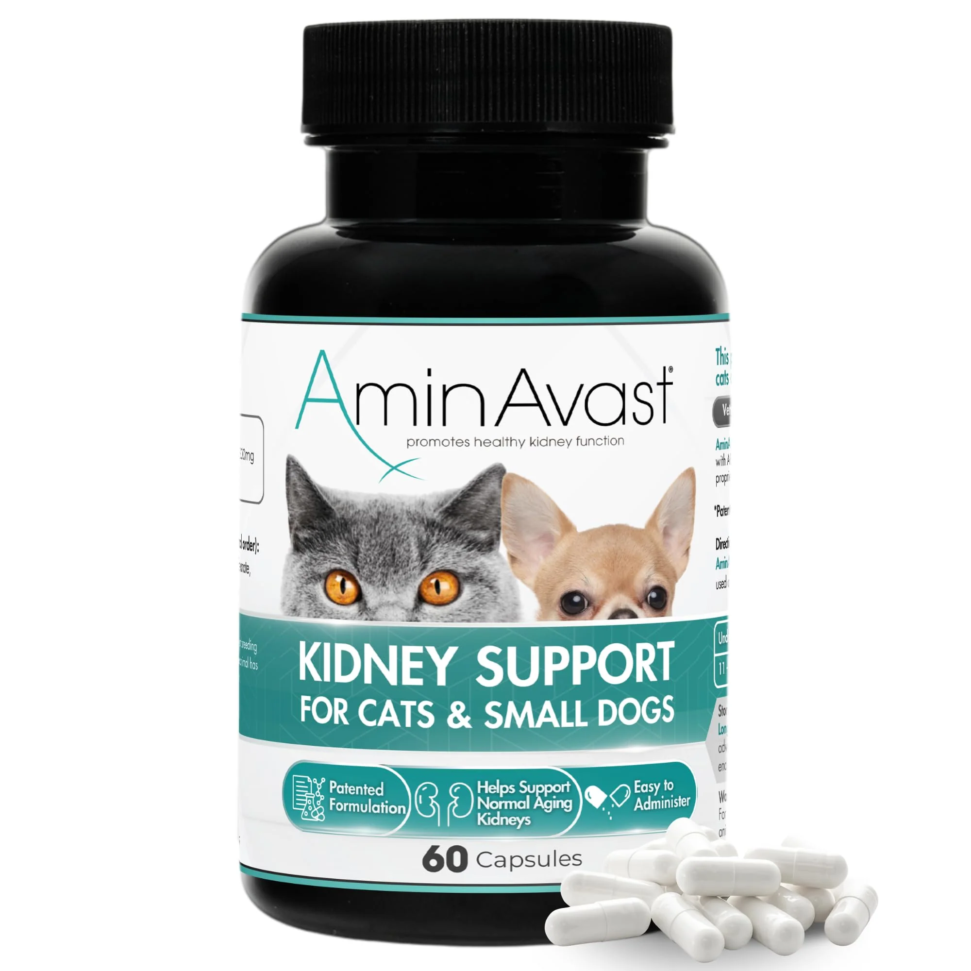 High-End AminAvast Small Dogs Cat Kidney Support - 60 Capsules 300mg for Renal Urinary Health Luxury