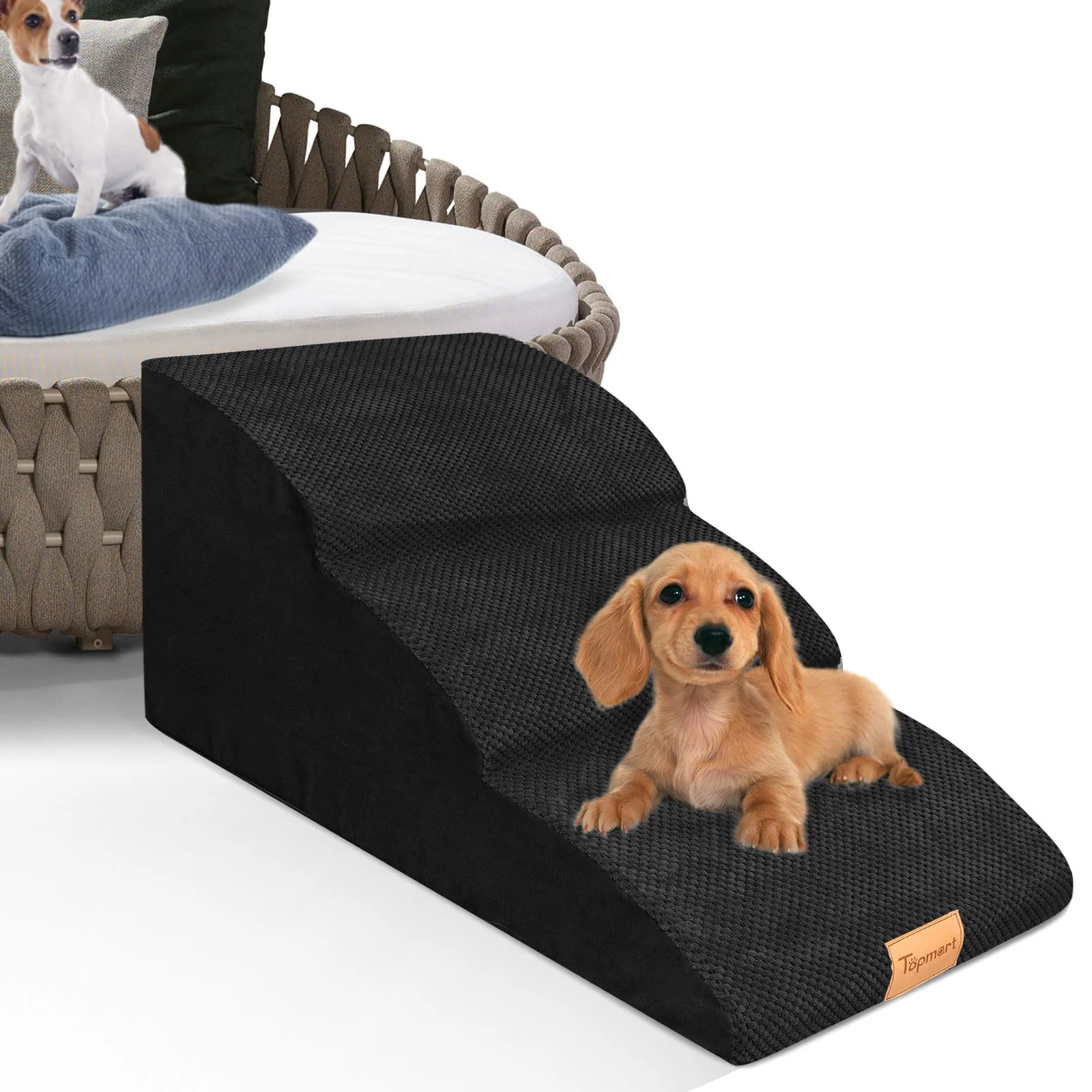 Sustainable Topmart High Density Foam Dog Ramp Steps — 3 Tiers Non-Slip Waterproof Cover Relaxed