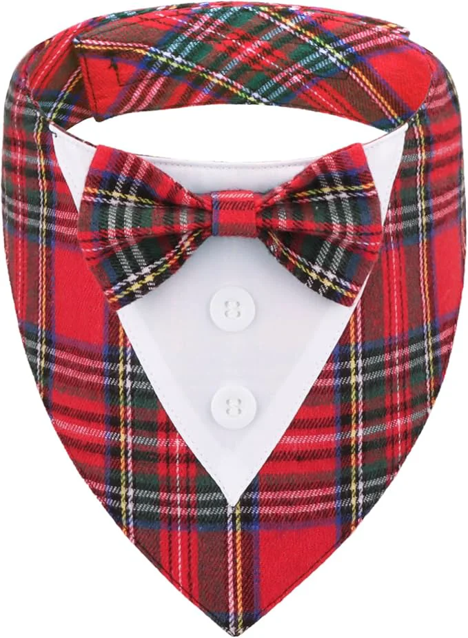 Durable ADOGGYGO Christmas Dog Tuxedo Bandana Adjustable Christmas Costume Solid