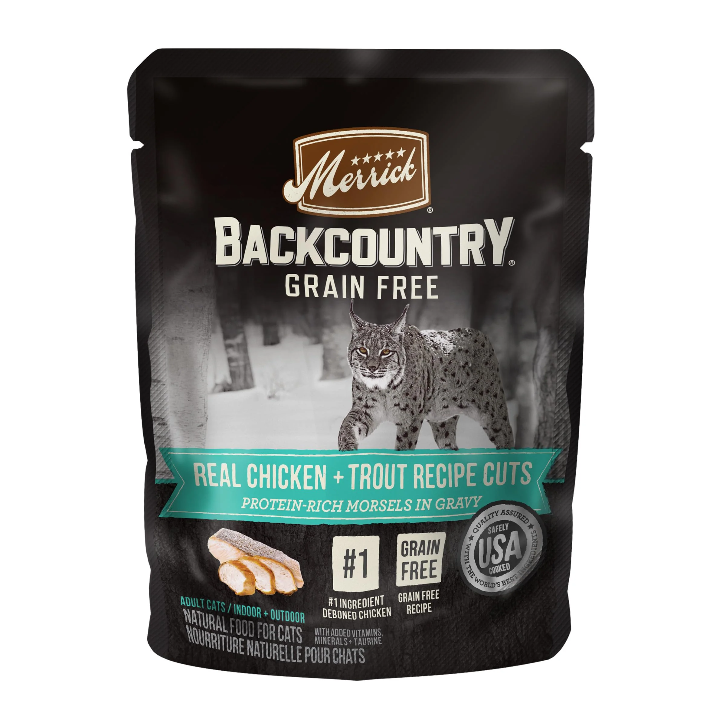 Consistent Merrick Backcountry Grain Wet Cat Food – Chicken Trout Recipe with Gravy 3 oz Pouch Pack of 24 Original Design
