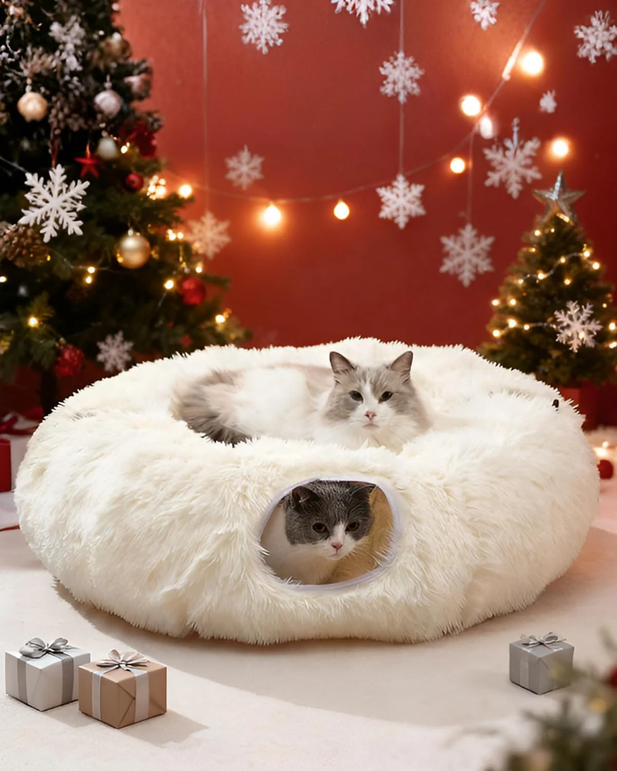 Genuine Grelife Cat Tunnel Bed - Large 33.5in Indoor Cat Donut Tunnel Plush Bed Fine
