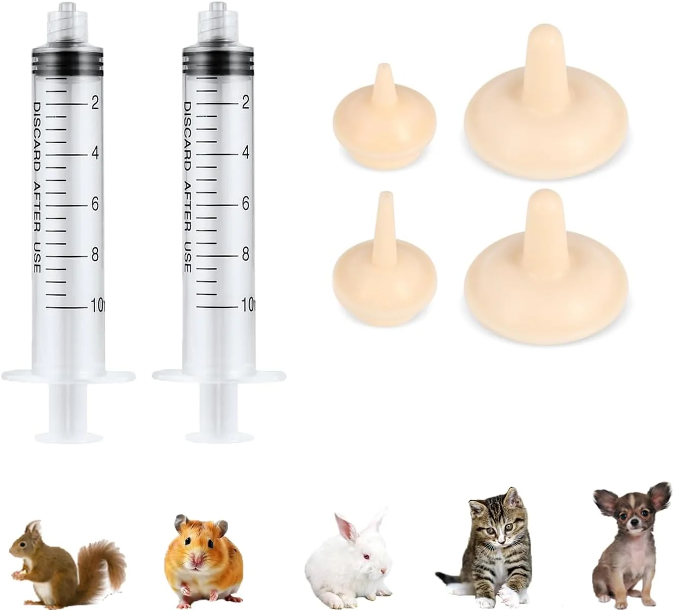 Authentic Pet Feeder Syringe Newborn Animal Feeder Syringe Pet Feeding Nursing Syringe Silicone Feeding Pacifier Pet Feeding Nipple for Kitten and Puppy 2x10ml Feeder 1S 1M 2L Nipples Eco-Friendly