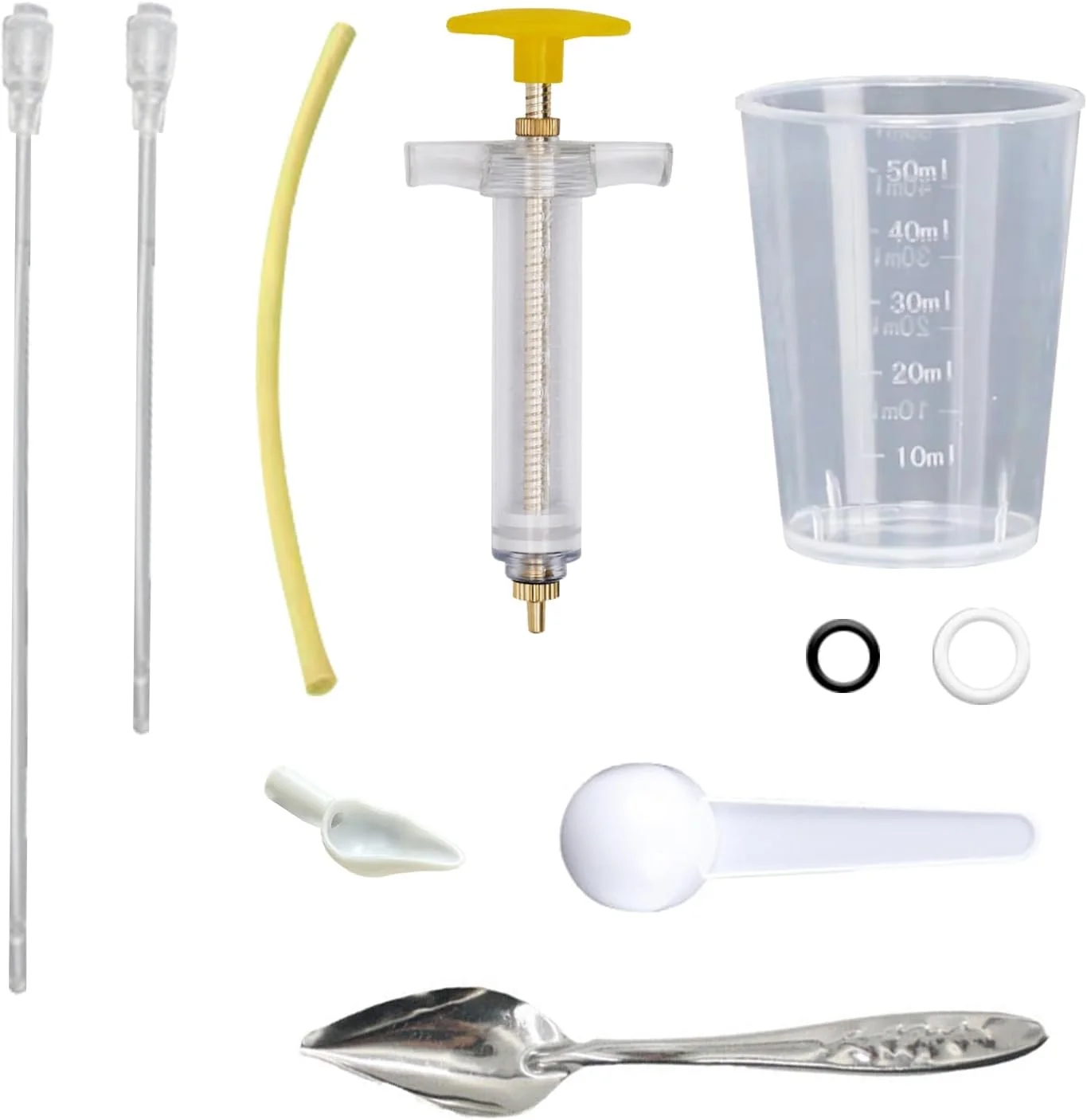 Practical 8 Pcs Bird Feeding Syringe Set Feeding Tubes for Baby Birds Parrot Hand Feeding Syringe Pet Syringe Feeding Tube Stainless Steel Metal Feeding Spoon Small Animals 50ml-Set of Eight Verified