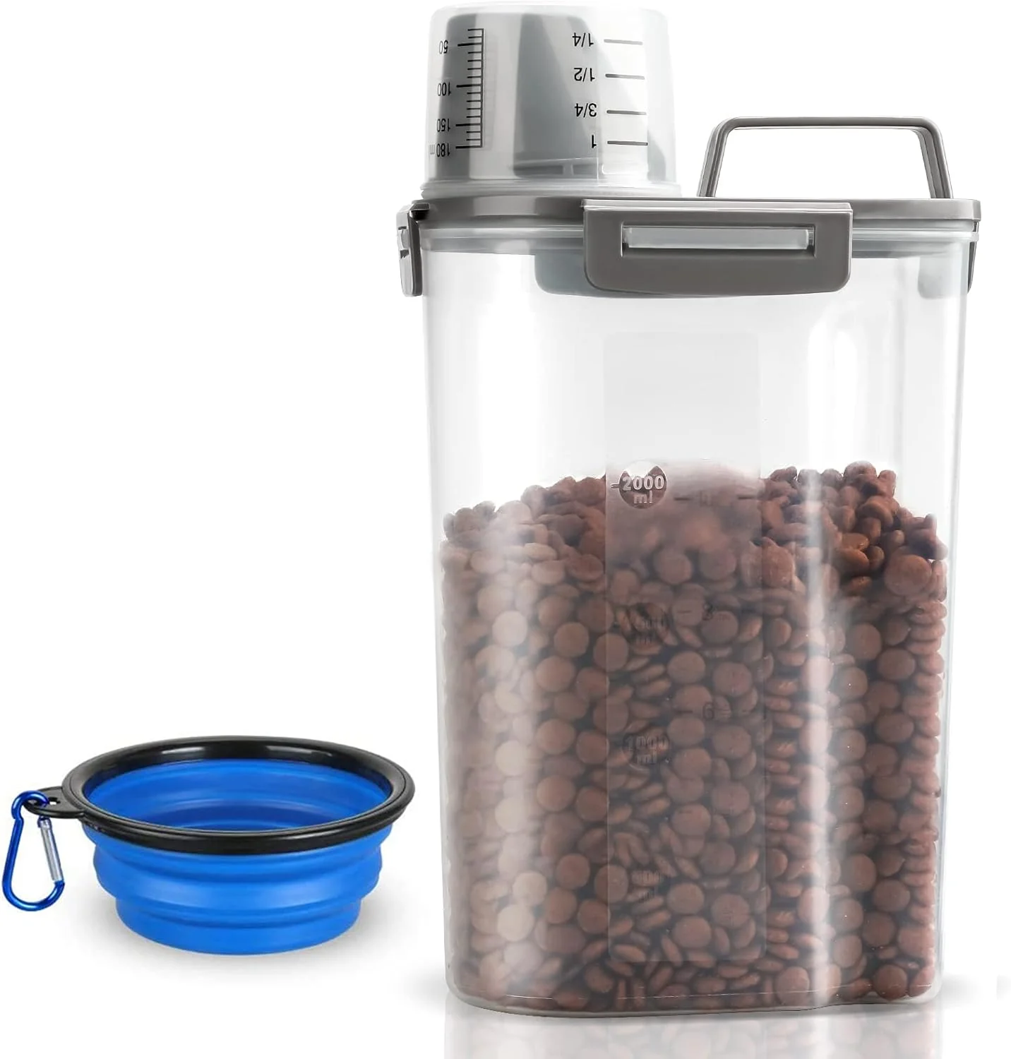 Versatile Upgraded Dog Food Storage Container Small Cat Food Container Airtight Pet Food Container Dispenser with Pour Spout Measuring Cup and 4 Seal Buckles for Dogs Cats Birds Grey Excellent