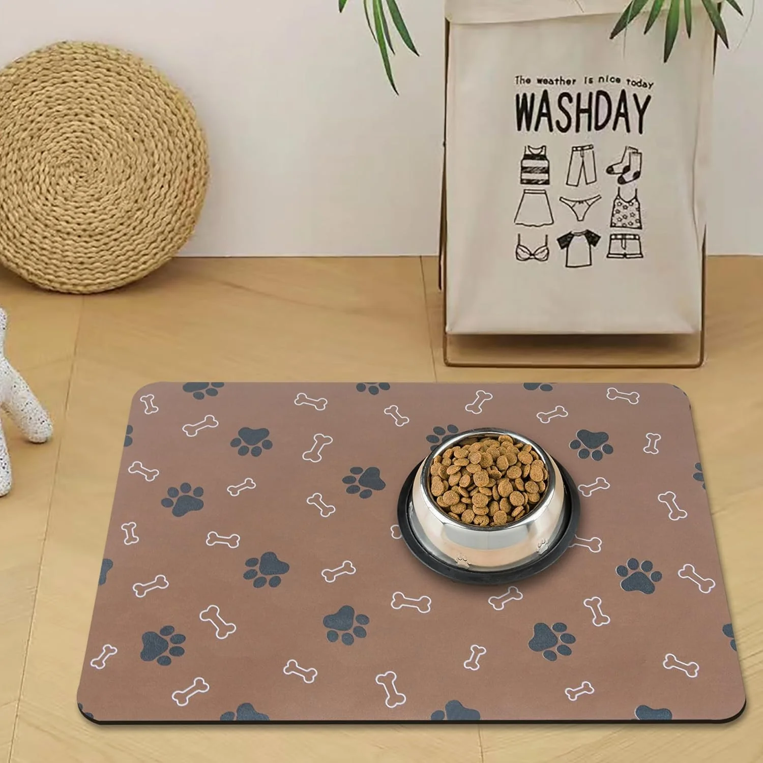 User-Friendly Pet Cat Dog Food Mat Non Slip Mat for Dog Water Bowl Mat Quick Dry Absorbent Cat Feeding Mat 32 17 in Brown Elite