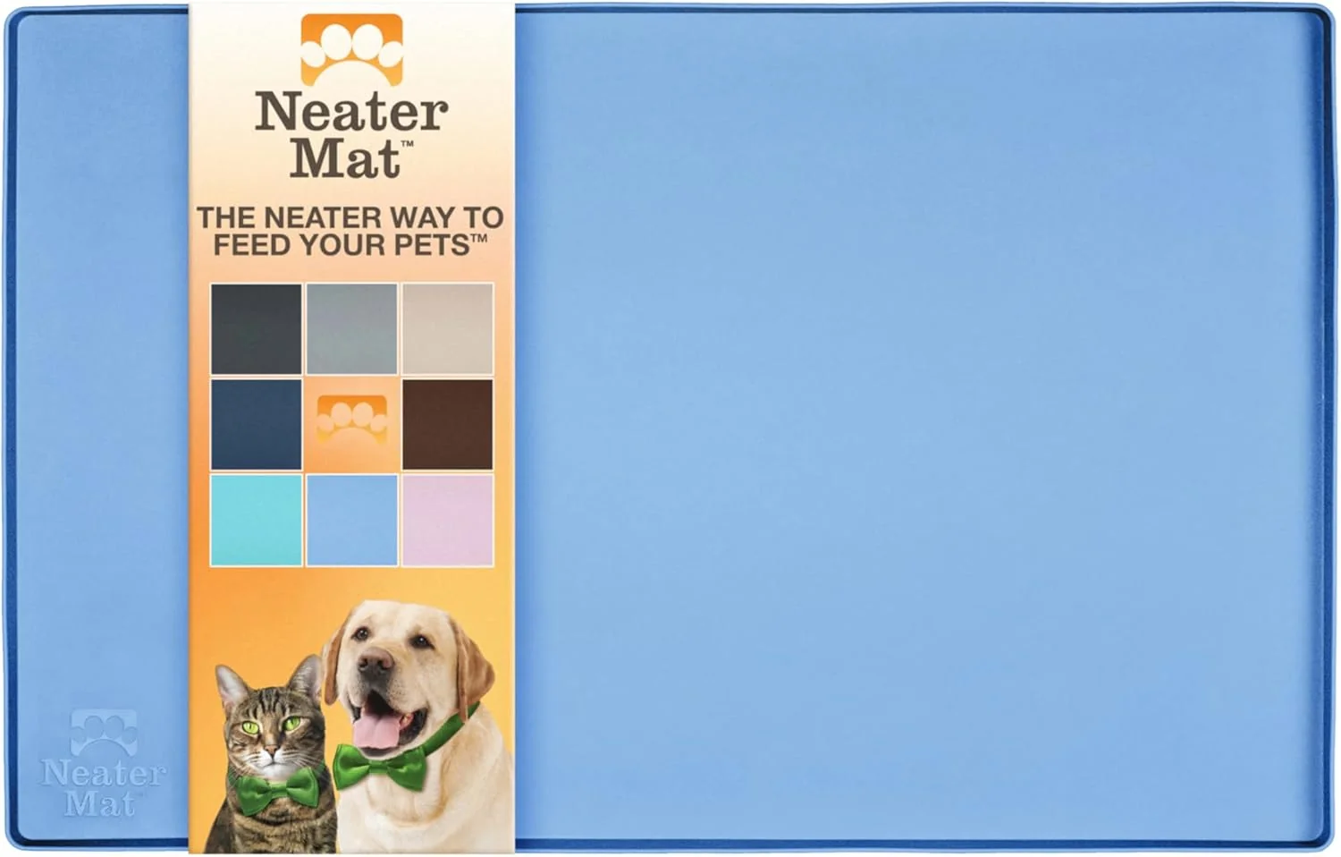 Advanced Neater Pet Brands Neater Mat Pet Mats for Food and Water Cat Dog Bowl Mat Waterproof Silicone Feeding Tray Dog Food Mats for Floors Placemat w Raised Edge for Under Bowls 16 x 10 Light Blue Premium
