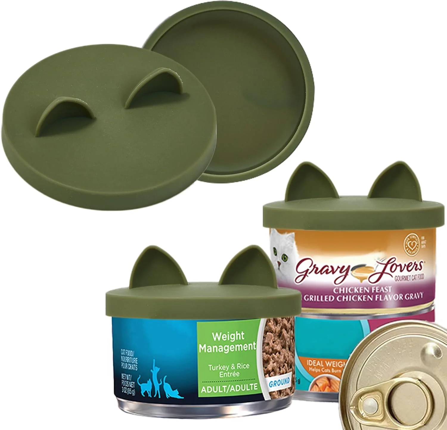 Contemporary OHMO 2 Pack Cat Food Can Lids Small Size 3 oz Silicone Pet Food Can Lids Covers for 3 oz Cat Food Cans Camo Green High-Grade