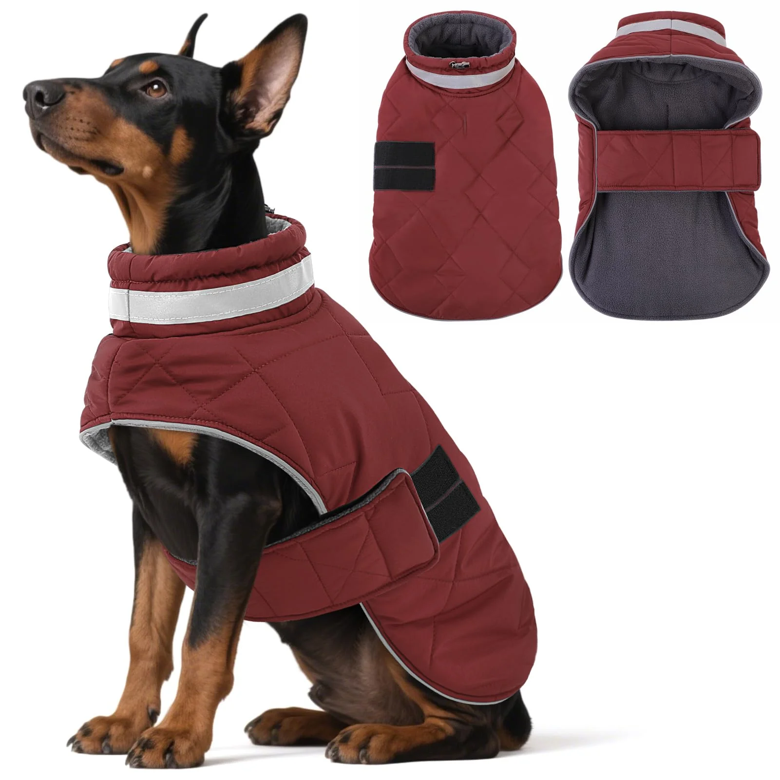 Solid KAMA BRIDAL Dog Winter Coat - Warm Padded Jacket Windproof Water-Resistant Red XL Soft