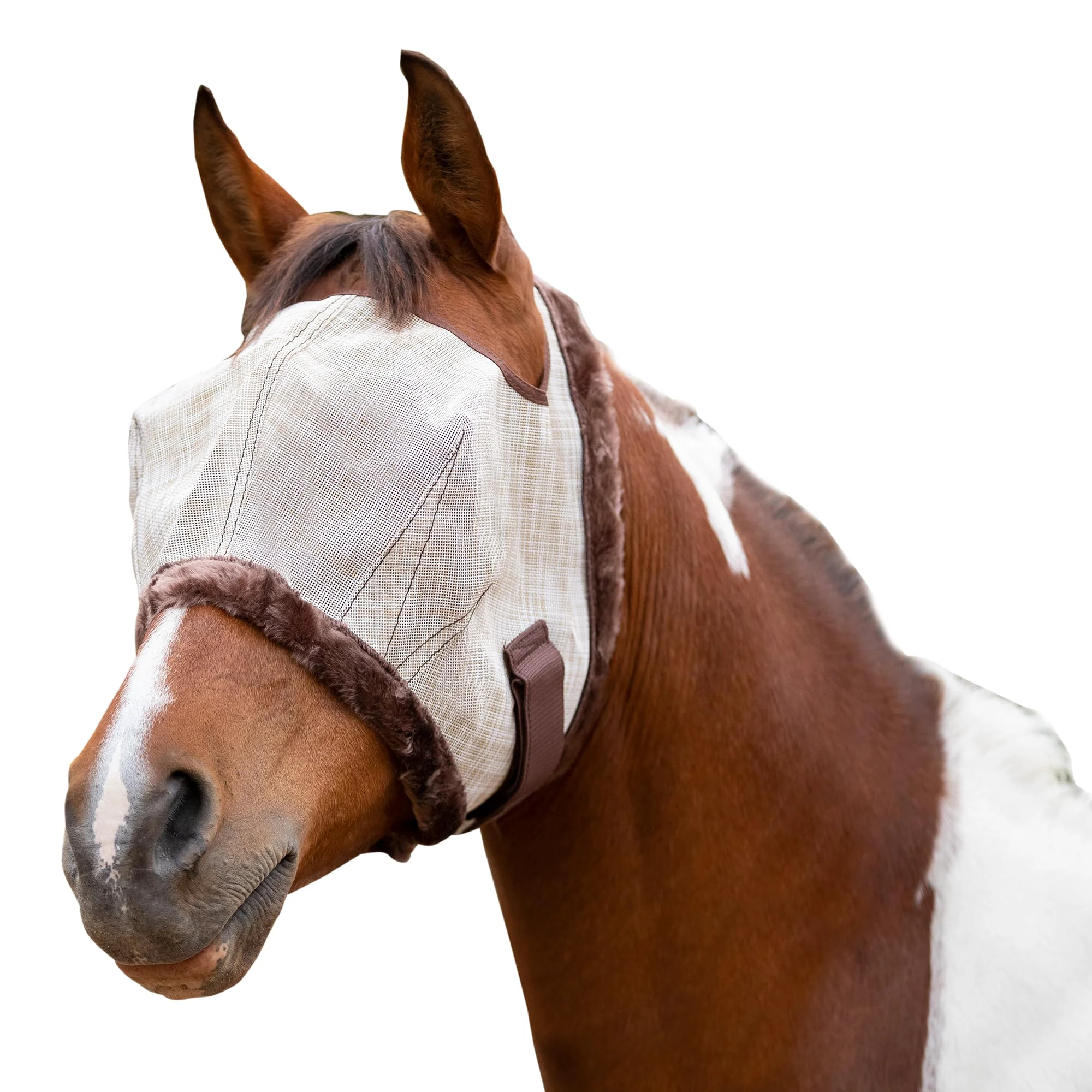 Easy-to-Use Kensington Fly Mask with Fleece Trim for Horses — Breathable Sun Fly Protection Medium Tan Next-Generation