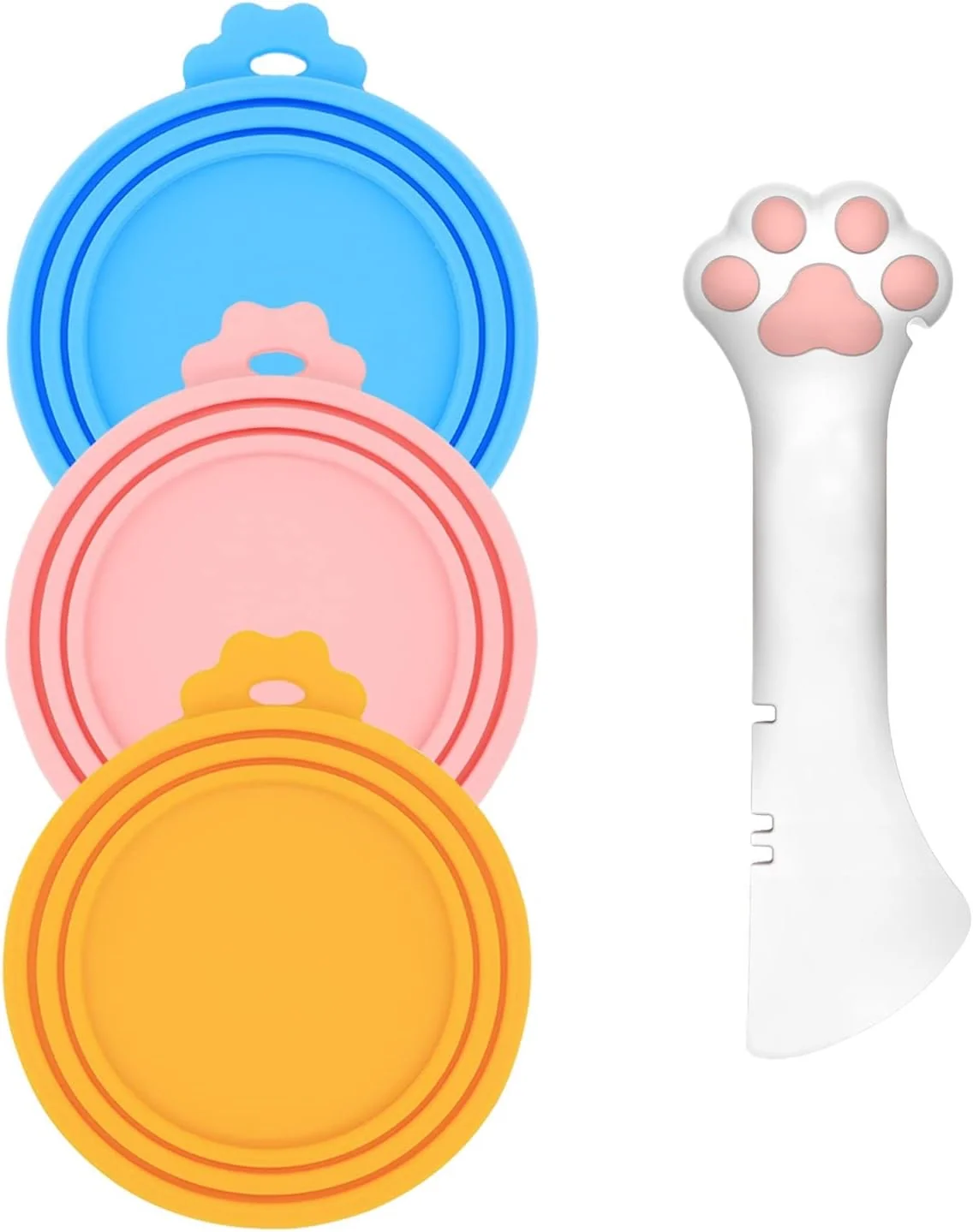 Enhanced Pet Food Can Spoon 3 Pcs Can Cover Lids Cute Paw Shape Opener Spatula Cat Wet Food Spoon Universa BPA Silicone Can Lids Spoon for Dog Cat Cans multicolor Solid