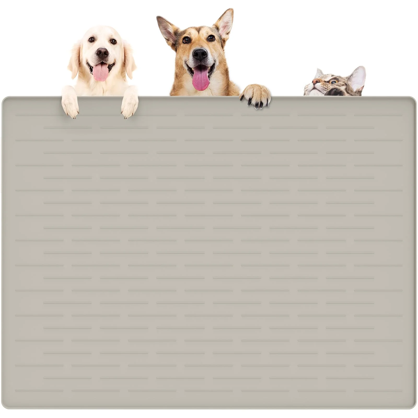 Organic Ultibe 39.4x29.5 Large Silicone Pet Food Mat – Nonslip Waterproof Raised Edge Beige Stylish