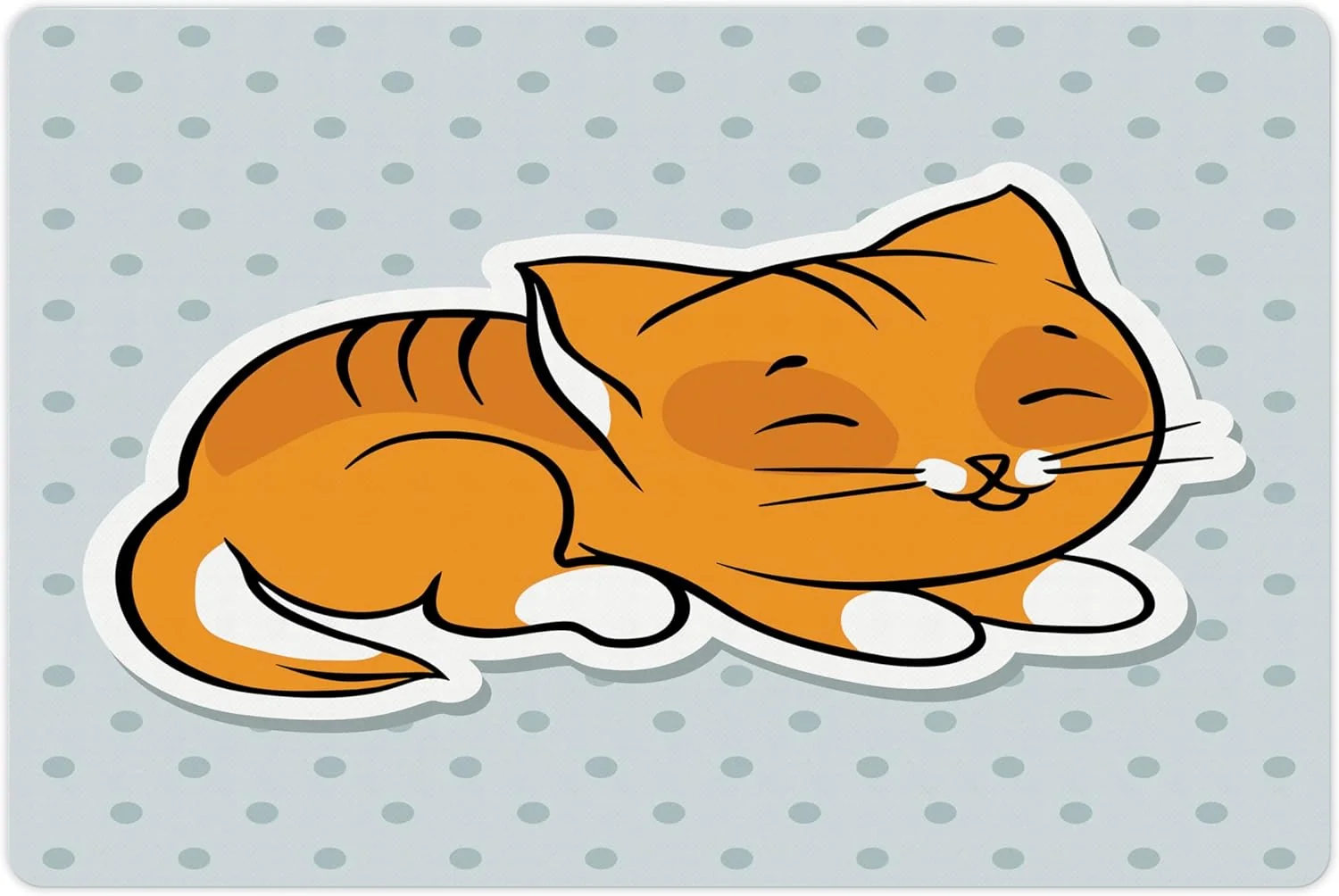 Detailed Lunarable Cat Pet Mat for Food and Water Sleeping Kitten on Polka Dots Background Theme Graphic Non-Slip Rubber Mat for Dogs and Cats 18 X 12 Marigold Orange Environmentally Friendly