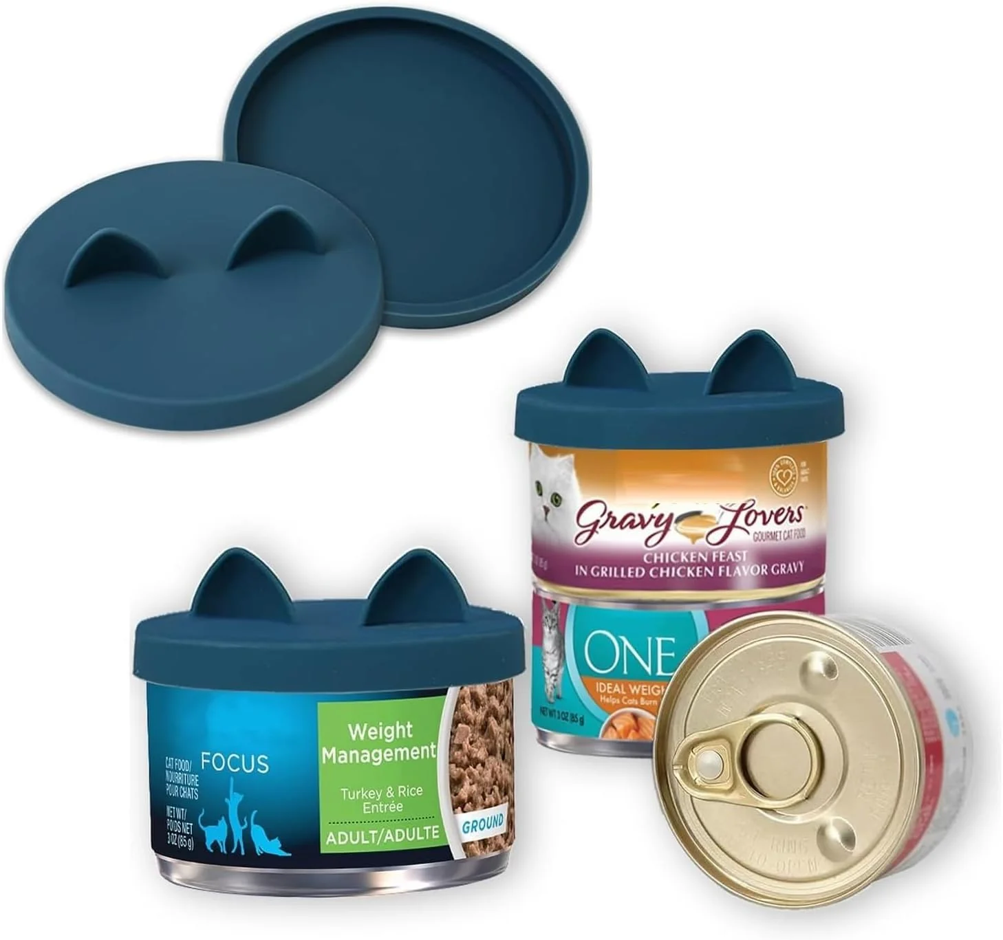 World-Class OHMO - 2 Pack Cat Food Can Lids Small 3 oz Silicone Can Covers for Pet Food Cans 2.5 oz Cat Food Cans Dark Blue Consistent