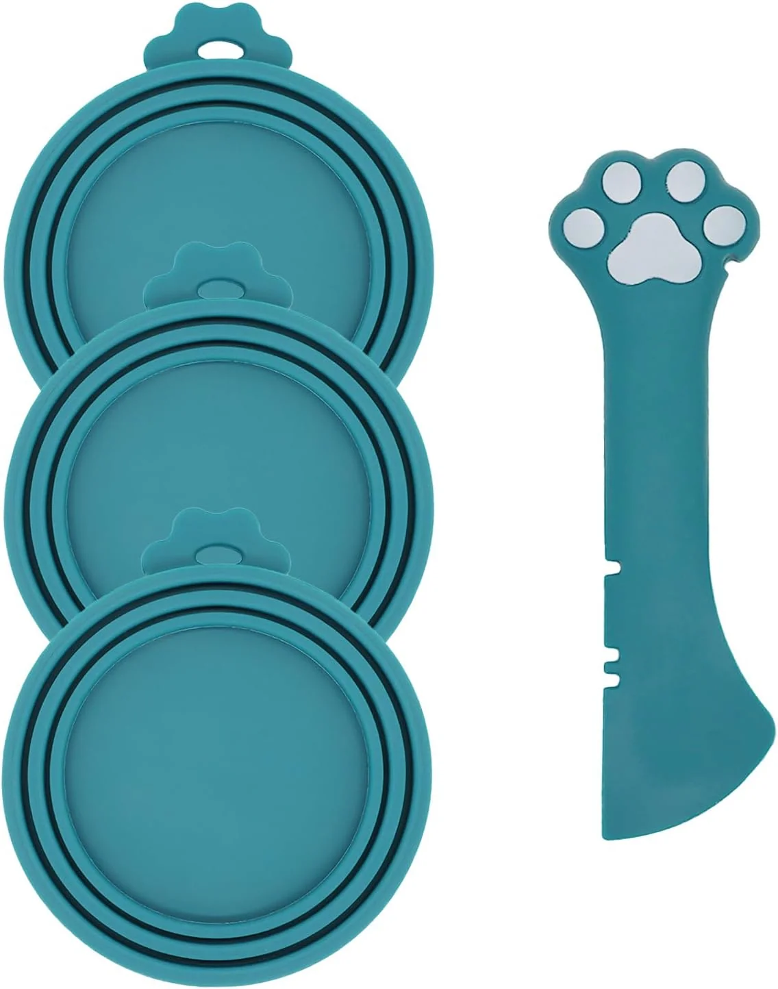 Unique Pet Can Opener 3 Pcs Cat Food Can Lids Universal BPA Silicone Can Covers Multi-Function Wet Food Spoon for Cat and Dog Food Dark Blue Versatile