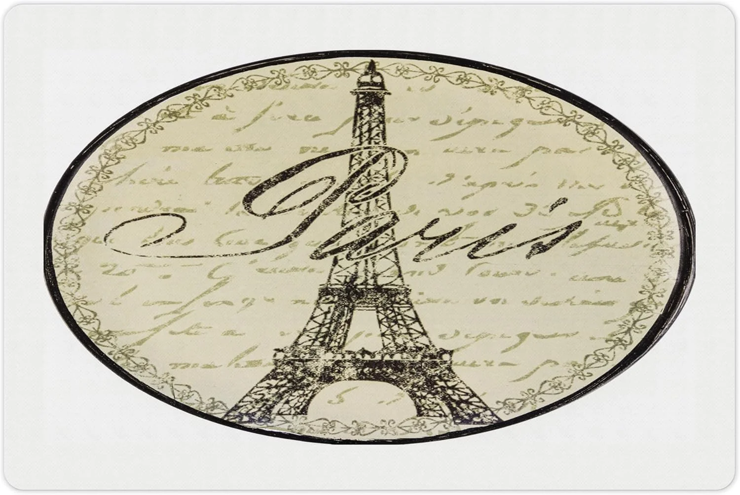 Classic Lunarable Paris Pet Mat for Food and Water Vintage Wall Sign with Paris Theme Famous Landmark Tourism Travel Destination Non-Slip Rubber Mat for Dogs and Cats 18 X 12 Beige and Black Organic