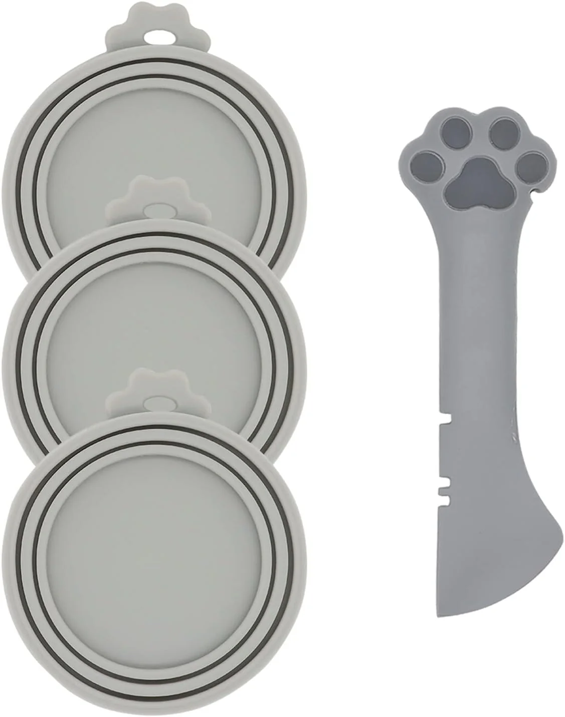 User-Friendly Pet Food Can Spoon 3 Pcs Can Covers Cute Paw Shape Opener Spatula Cat Wet Food Spoon Universal BPA Silicone Can Lids Spoon for Dog Cat Cans Grey Luxury