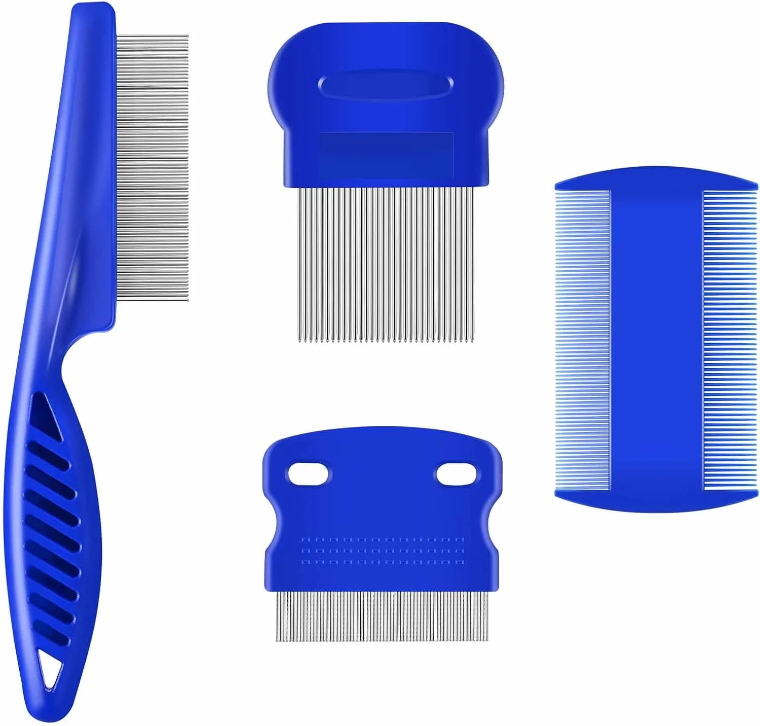 Certified 4 Pack Flea Lice Comb Stainless Steel Dog Cat Grooming Combs with Rounded Teeth Double Sided Professional Pet Tear Stain Remover Dematting Tool for Small Medium Large Pets Healthy