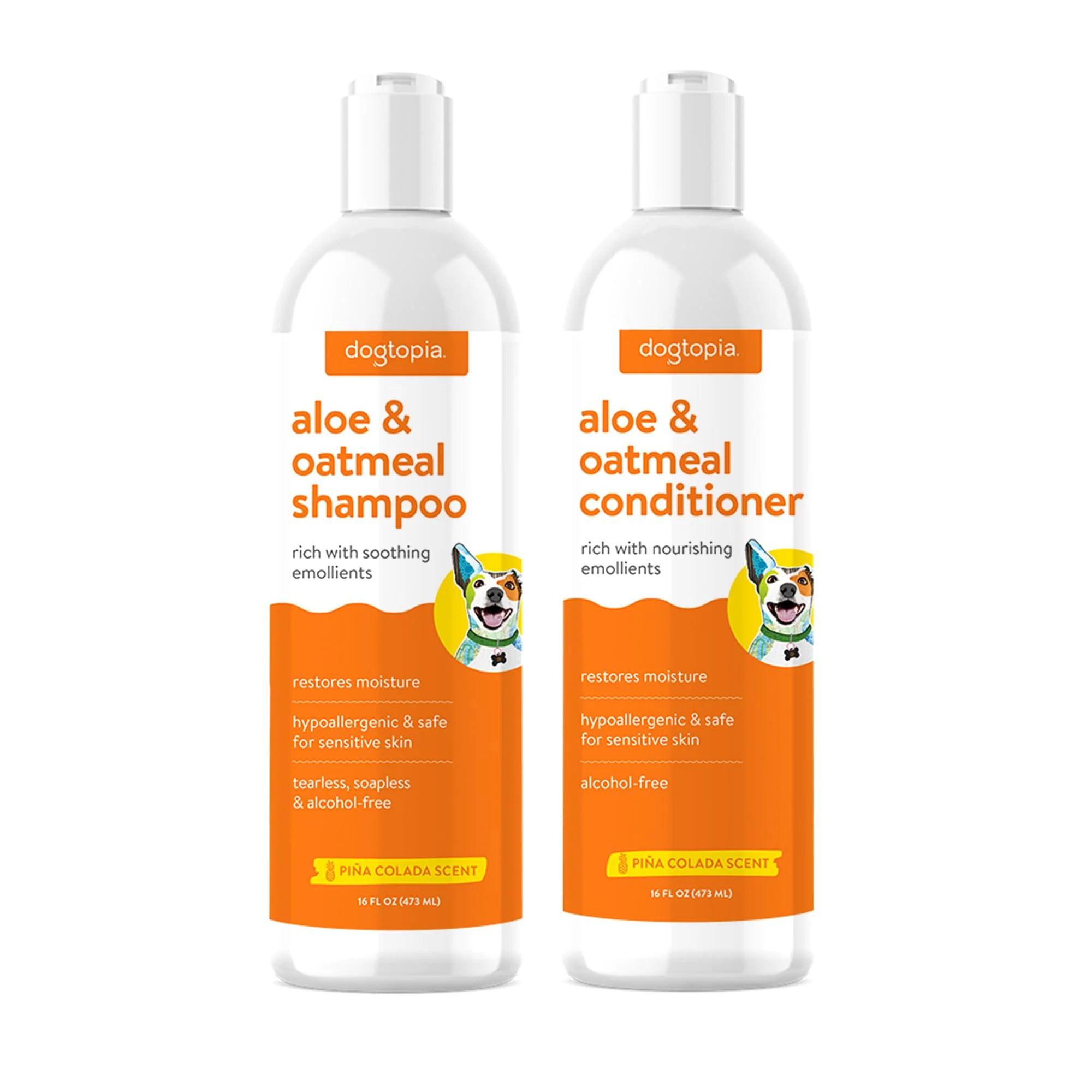Original Dogtopia Aloe Oatmeal Shampoo Conditioner Combo – Skin-Safe Hydration Pina Colada 2x16oz Modern