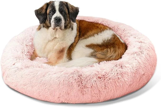 Natural Friends by Sheri Calming Donut Dog and Cat Bed Shag Faux Fur Cotton Candy Pink XL 45in x 45in - Anxiety Relief for Pets Up to 150 lbsAbout ThisOverview Top-Quality
