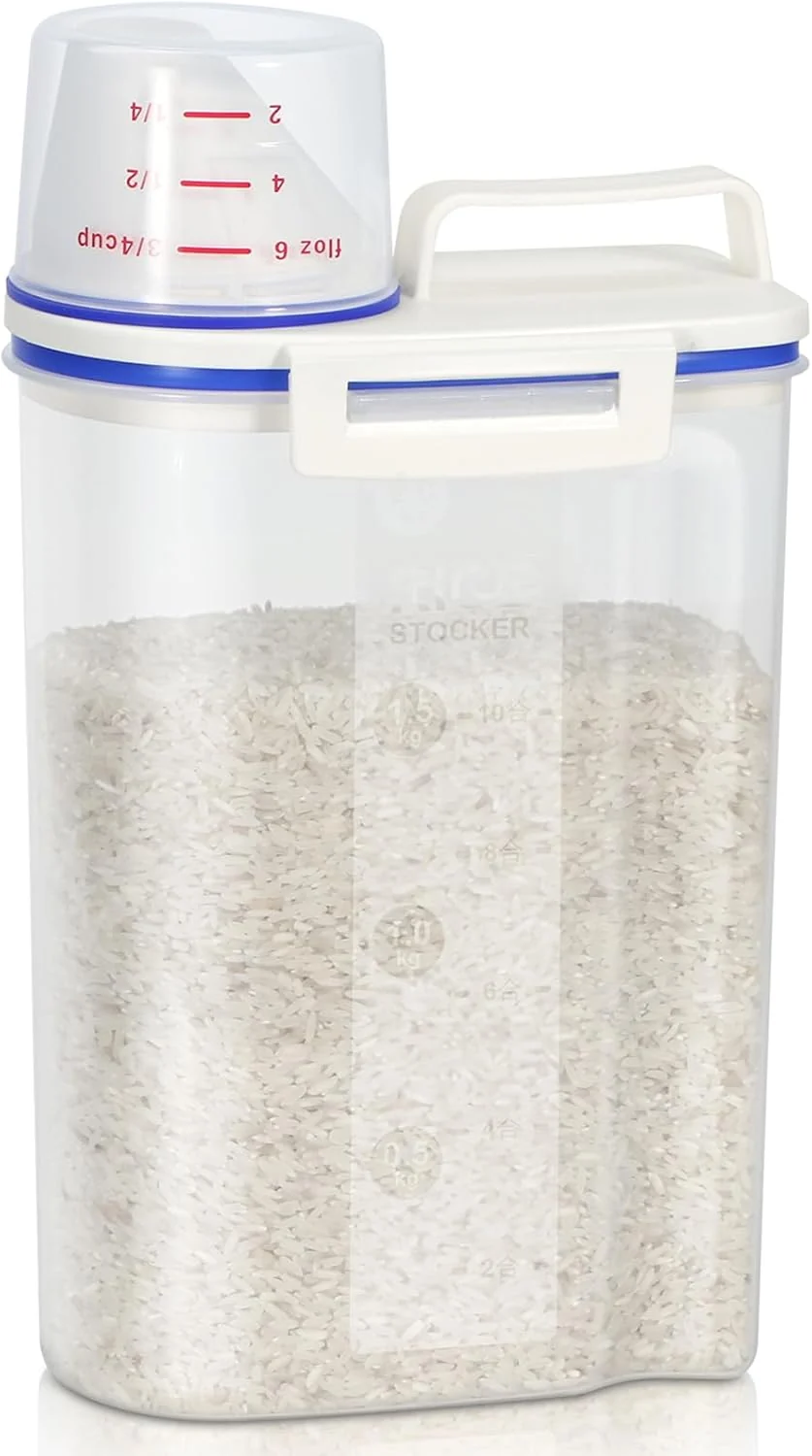 Elite TBMax Rice Container 4 Lbs 2 Kg Rice Dispenser with Measuring Cup BPA- Plastic Kitchen Pantry Food Storage Holder for Oatmeal Flour Grain Small Pet Cat Dog Food Container Premium Material