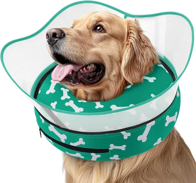 Green Supet Raised Inflatable Dog Cone Collar to Stop Licking Soft Dog Cone Organic