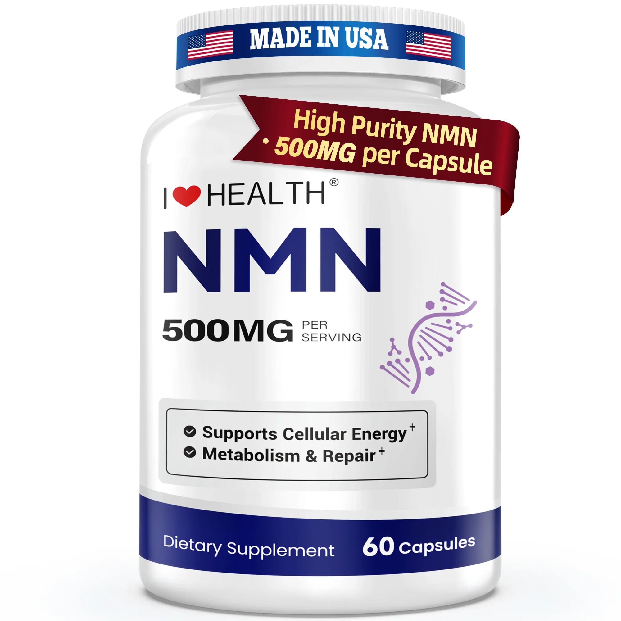 Carefully Designed NMN 500mg – 99.9 Pure NMN Supplement Boost NAD Levels Cellular Energy Healthy Aging Support 60 Capsules Third-Party Tested NSF cGMP Made in USA Certified