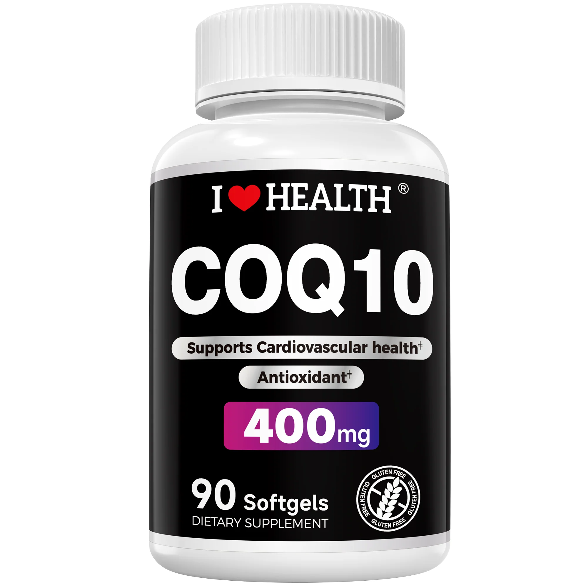 Consistent CoQ10 400mg Softgels - 90 Count Supports Heart Health Energy Cellular Function Soy-Based CoQ10 Supplement by I Love Health 45 Servings Secure