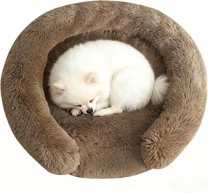 User-Friendly Calming Dog Cat Beds for Small Medium Dogs Cats Anti-Anxiety Pet Bed Orthopedic Donut Cushion Soft Fluffy Faux Fur Warming Cozy Washable Fits up to 15 lbs Pets Round Coffee 20 About ThisOverview Genuine
