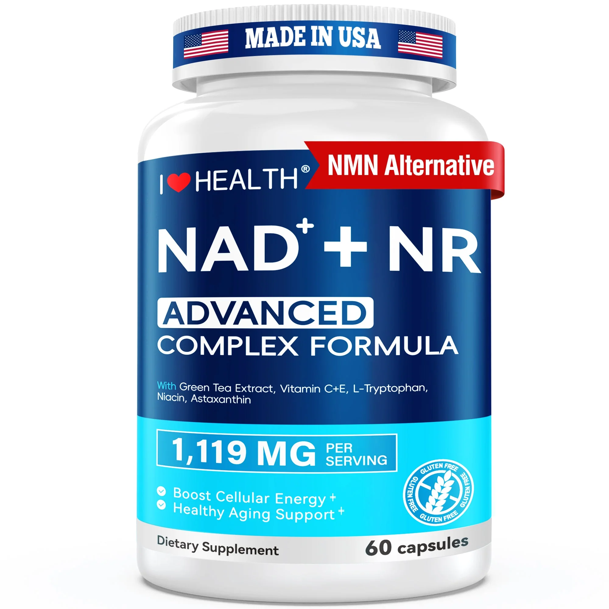 High-Performance NAD Supplement 300mg with NR 150mg NMN Resveratrol-Like Benefits 6000mg Green Tea Extract Astaxanthin Anti-Aging Cellular Energy Support 60 Capsules Made in USA Dependable