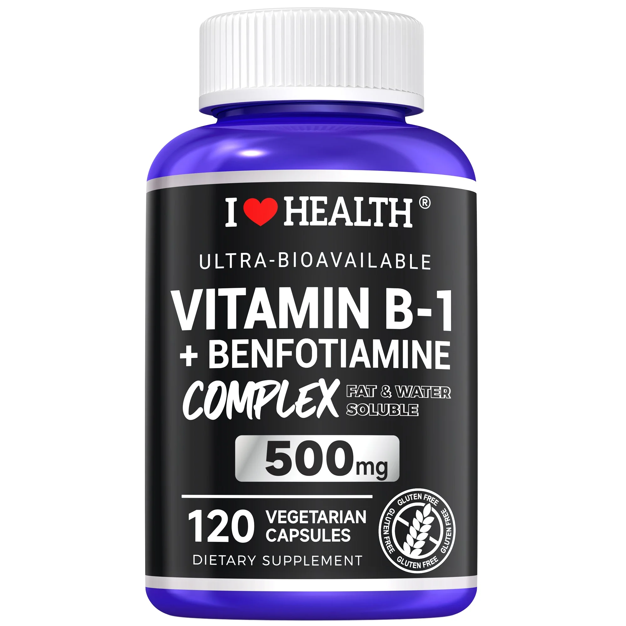 Quality I Love Health Vitamin B1 500mg with Benfotiamine 20mg 120 Capsules – 2 in 1 B-1 Complex Enhanced Formula – Fat Water Soluble Thiamine B1 Supplement – Third Party Lab Tested Non-GMO No Gluten MADE In USA Recyclable